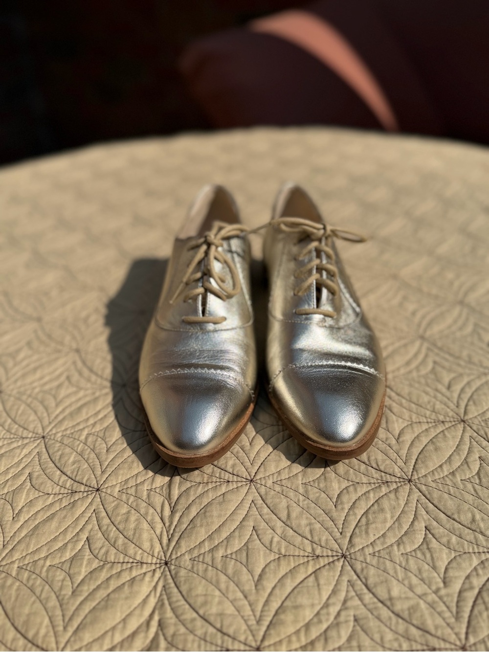 Cole Haan Metallic Gold Leather Lace-Up Oxford Flats - Picture 2 of 4